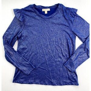 Michael Kors Blouse Top Large Blue Silver Sparkle‎